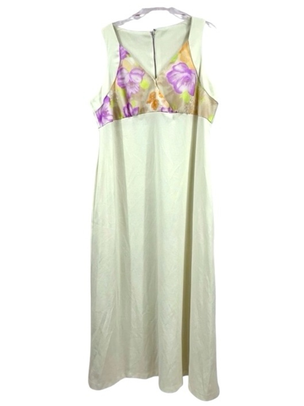 Vintage Mid Century Mod Sleeveless Floral Chiffon Top Butter Cream Maxi Dress